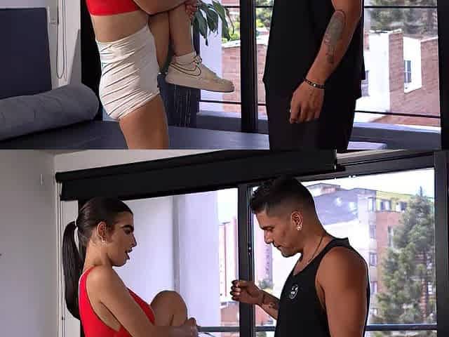 Athletic coach gives his breasty client a different cardio routine