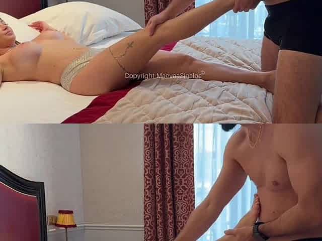 My stepsister allows me to lick her feet and cum on 'em