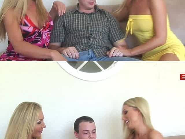 Threesome with two super horny blonde milfs