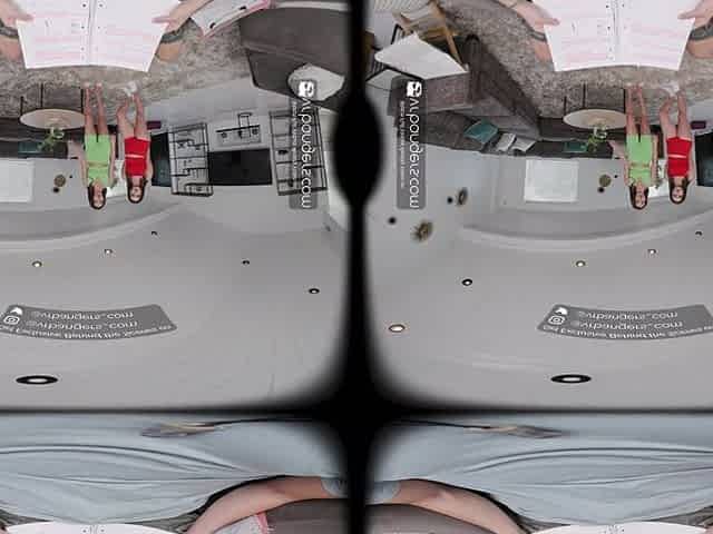 VR Bangers: Youthful Neighbors Trio Sex with Virgin Student FFM Oral sex in a Bubble Washroom - VR Porn