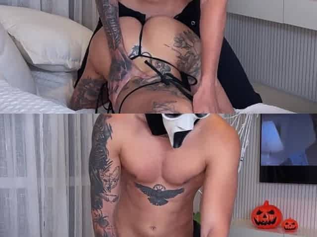 Hot and inked blonde got laid by a Ghostface