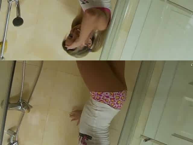 Slim Young Beauty Faby O Uses A Handheld Shower To Reach A Wet