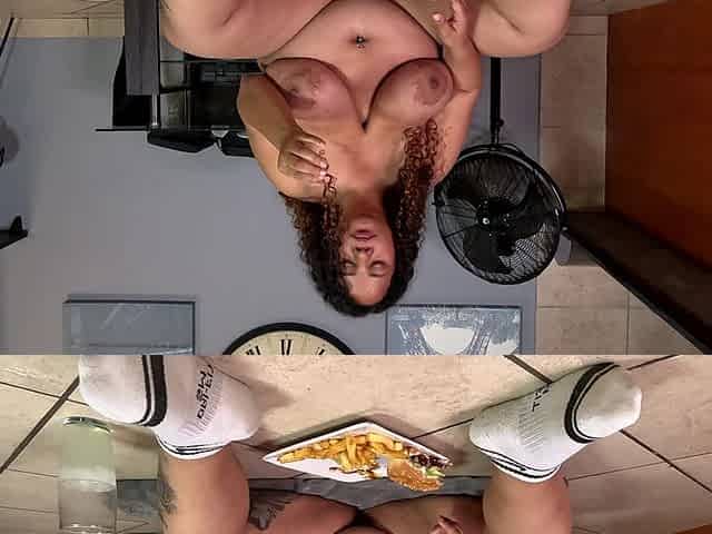 BBW with Big Tits Eating Naked