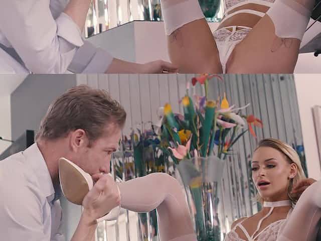Dream girl Emma Hix wears white lingerie during hot sex