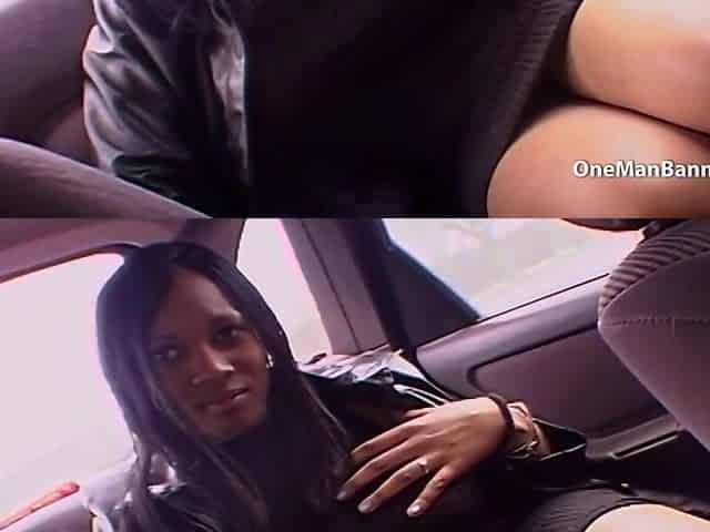 Breasty black flashed in car in advance of a screw