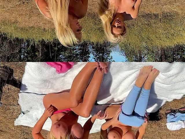 2 Large Titty Milfs Tanning Entice A Hiker To Get A Shared Creampie