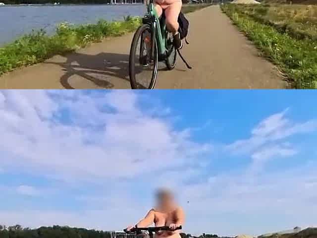 A mother I'd like to fuck with large natural bazookas rides a bicycle absolutely exposed.