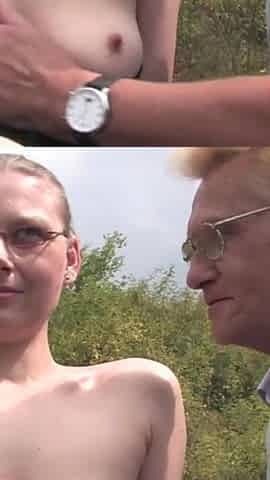 Blonde mature gives marvelous blowjob outdoor