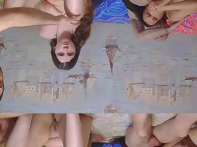 Two sluts share facial in hardcore swapping foursome live at