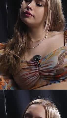 Sweet Russian Blonde Smoking in Colorful Blouse