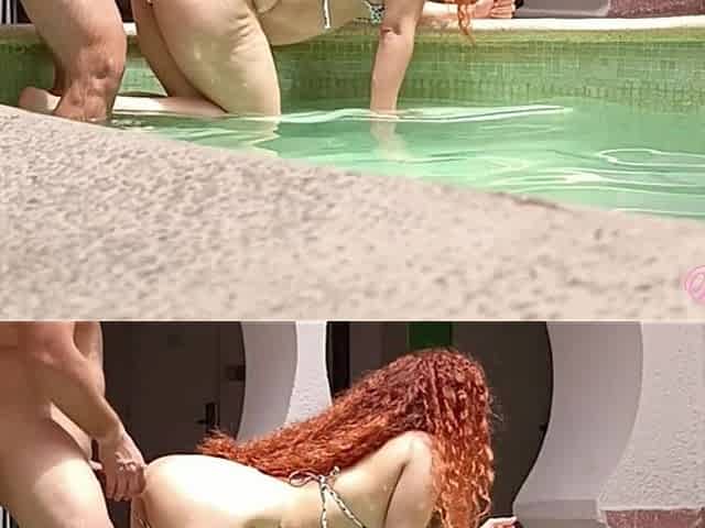 Hot Ass Redhead Fucked in the Ass at the Pool