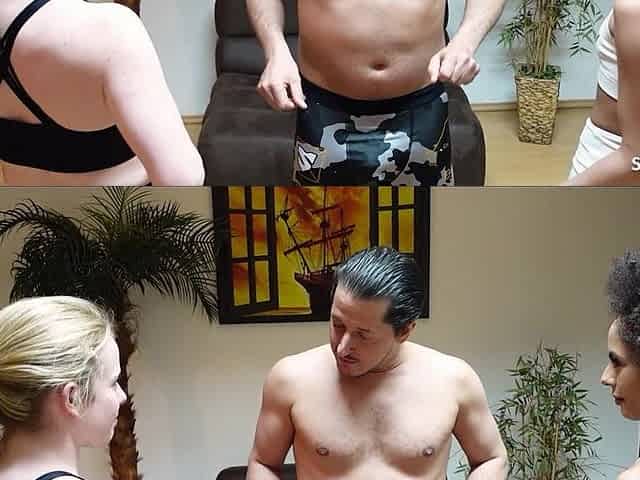 Skinny German Ebony and Ginger Girl Seduce Her Yoga Coach to FFM 3some Fuck