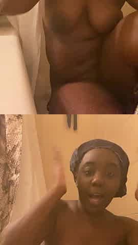 Shower - youthful black showing off the raunchy goods