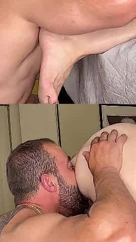 Licks butt, hard doggy, cum on my cunt