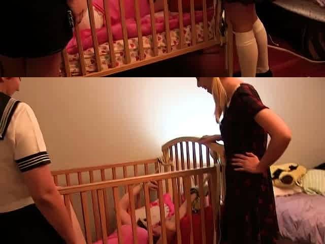 Rainbow, Adriana & Mandie: Caught Diapered in Crib