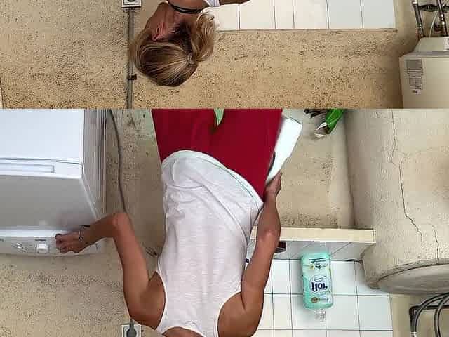 HOT WIFE IN THE LAUNDRY ROOM - FUCK ME FAST NEIGHBOR, SOMEONE CAN COME