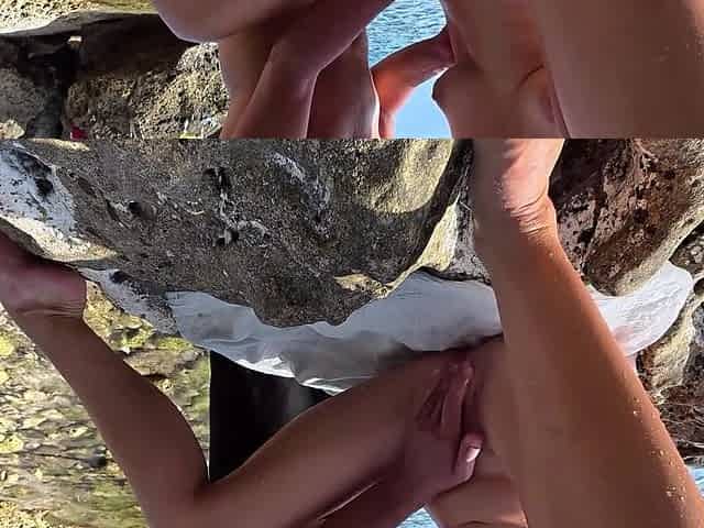 Public Beach Blowjob: Deep Throat, Pussy Fingering & Messy Cumshot