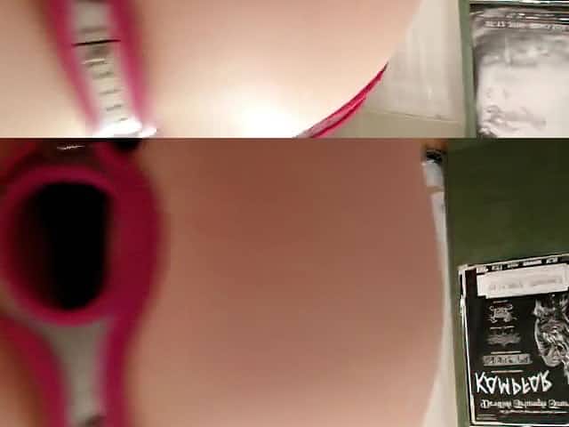 Horny brunette babe in chastity belt, anal training, blowjob & facial