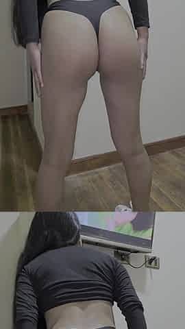 My roommate begins playing with her recent dildo