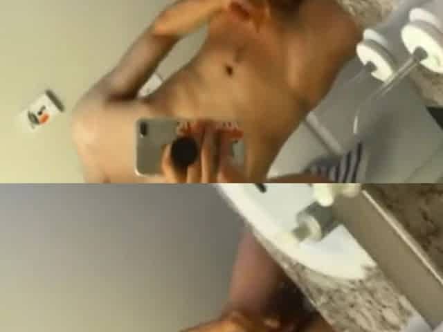 Stroking in the washroom in front of the mirror part two
