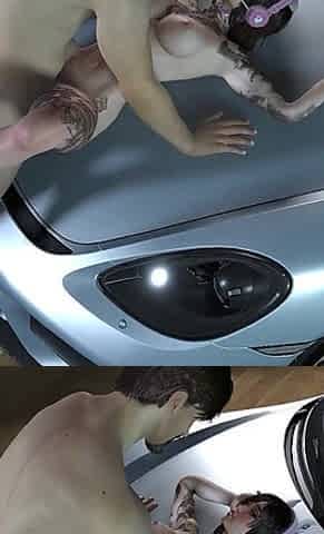 Fucking E Girl Cat Girl on the Hood of a Car