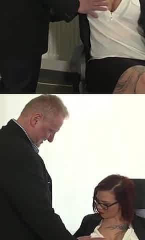 Curvy tattooed brunette does hot sex with boyfriend in the office