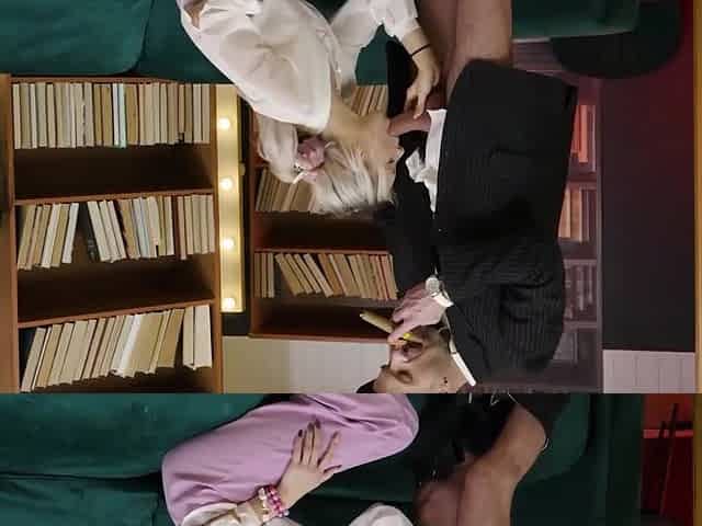 Slim secretary gets DP'ed with his cock and a dildo in the office