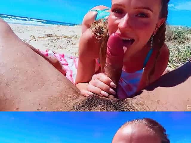 Australian Blond Scarlet Pursue Gets Drilled Hard on Public Beach
