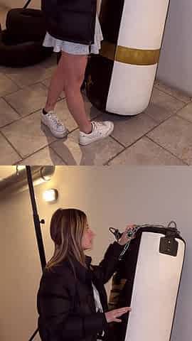 She Accepts a Ride From a Stranger and Ends up Him in the Garage on Top of a Punching Bag