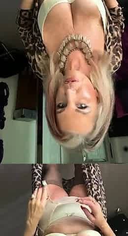 Non stop blonde with big boobs cock jerks off on the bed
