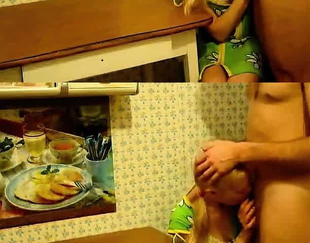 Blonde Girl's Kitchen Table Blowjob and Hardcore Fuck