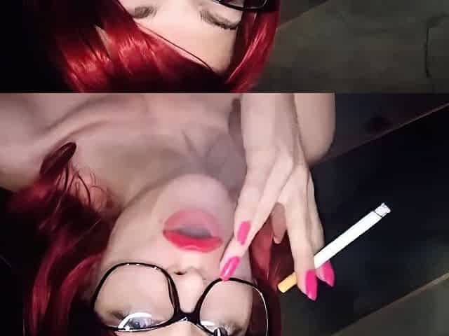 Goddess Marlena - Smoking With Glasses & Big Red Lips
