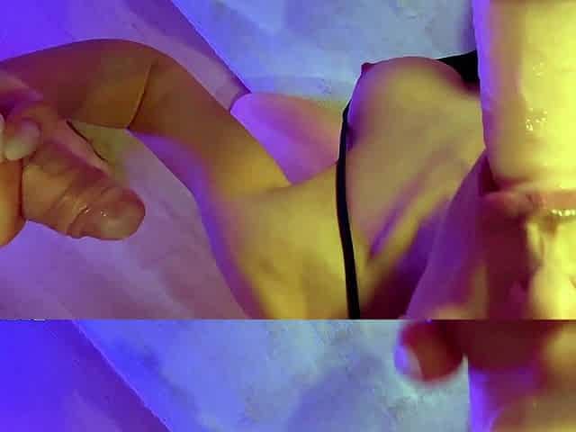 I fuck her in doggy style while she sucks her big dildo -