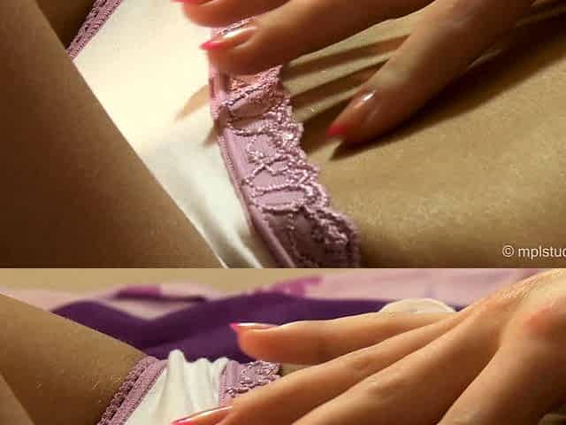 Sensual blonde cutie fingers wet pussy in solo