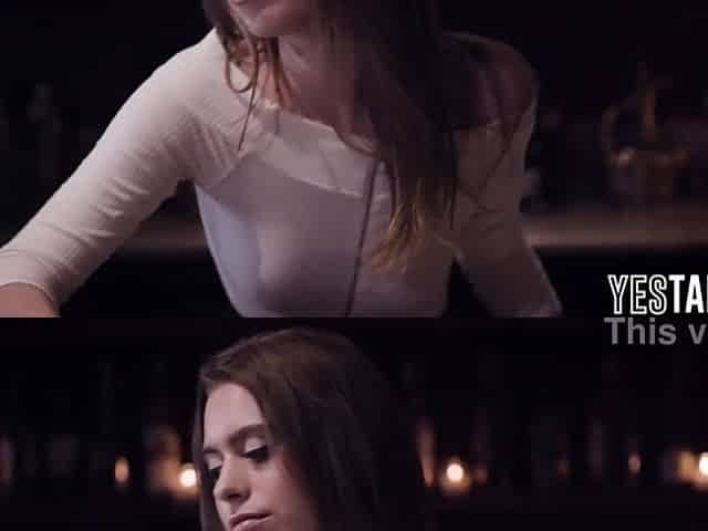 Slim golden-haired bar delicate seduces large penis aged employer and bangs him