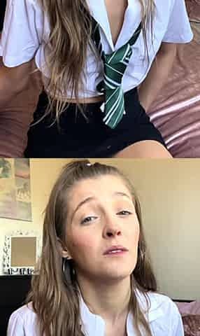 Cute amateur teen girl toying her pussy in bed on cam