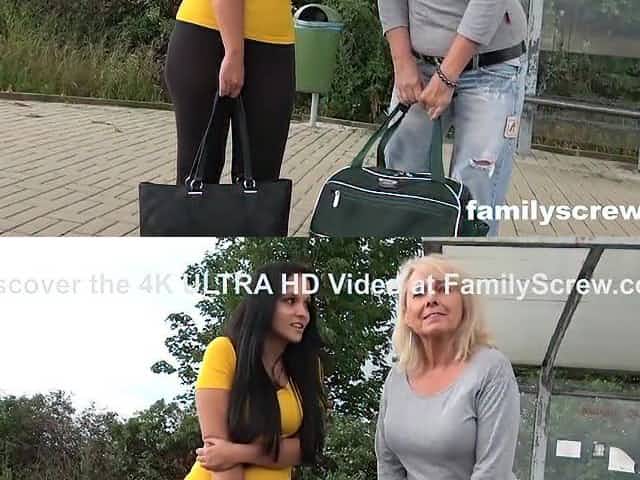 Dads picking up mother and daughter