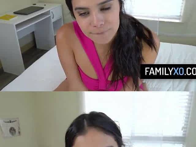 Slutty chick has sex with stepdad whilst her stepmom is away