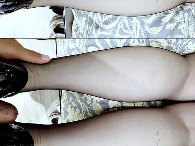 Crotchless Hose hugged her butt so well, I had to cum all over it.