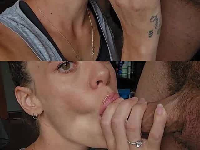 Very close-up BJ CUM in throat