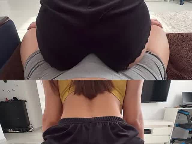 Stepsis grinding my ramrod with her flawless butt in short pajamas