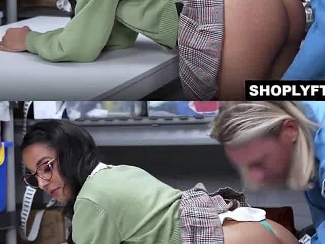 Pervert officer bows CLaire Ebony over his desk and bangs her snatch