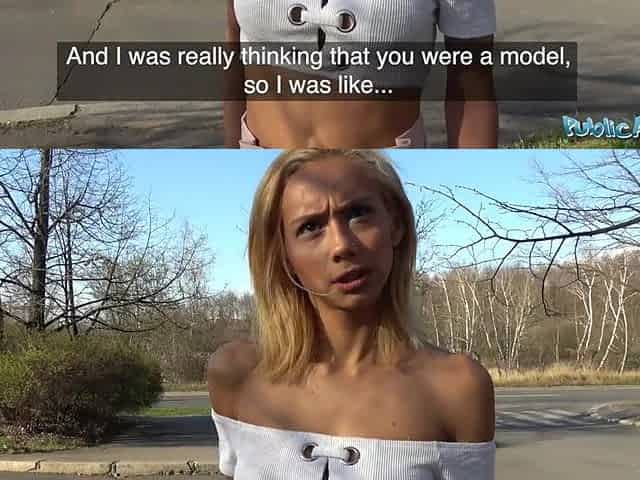 Public Agent Large dong gets blondes constricted twat juicy in public forest bang