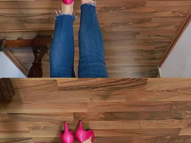 Pink Heels on Wood - Seductive Clicking and Jeans Tease Asmr