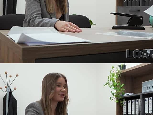 Greedy babe get her pussy stuffed with a big dick on her office desk