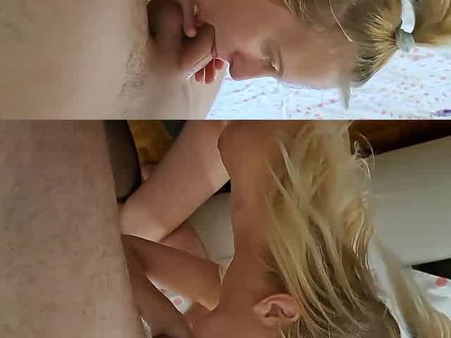 Blonde Girl Sucks And Swallows Cum With Petite Blonde