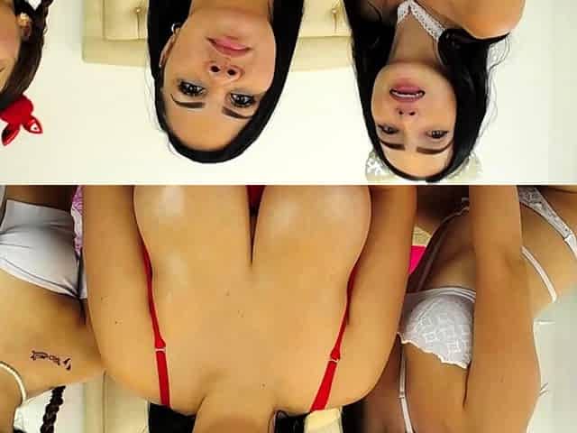 Busty babe playing with her big boobs
