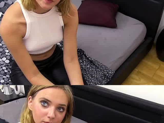 Shy teen doing her first porn fucked and creampied