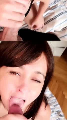 Cumshot wanting amateur MILF wanks cock in POV video