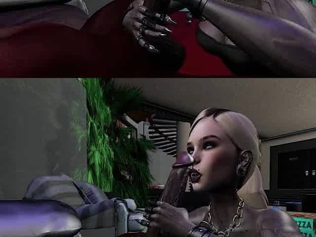 Second Life Ebony dude screws white woman vampire